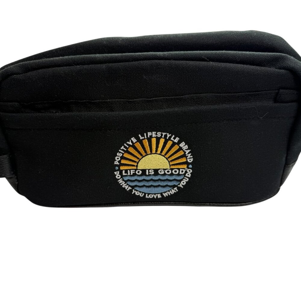 Life is Good Dopp Kit Travel Luggage Zipper Pouch Black, Embroidered Logo NEW